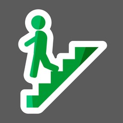 Vector colored sticker  icon of a man goes down the stairs, on the career ladder.  Layers grouped for easy editing illustration.  For your design.