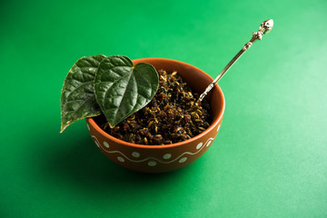 Mukhwas or Tambul is a fine mixture of Paan masala. It's popular mouth freshener from India consumed after meals. Also offered to Goddess Durga devi in puja