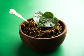 Mukhwas or Tambul is a fine mixture of Paan masala. It's popular mouth freshener from India consumed after meals. Also offered to Goddess Durga devi in puja