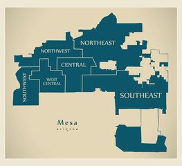 Modern City Map - Mesa Arizona city of the USA with neighborhoods and titles