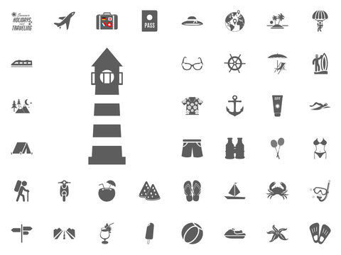 Lighthouse, seamark, beacon, pharos, screed icon. Summer holidays and Traveling vector icons set.