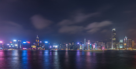 Fototapeta na wymiar Panoramic view of Hong Kong city skyline at night
