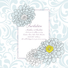 Abstract festive frame with chrysanthemum flowers for congratulations, wedding invitations, postcards.