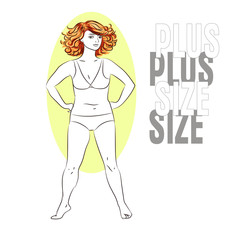 Vector sketch illustration of plus size model with red hairs and lettering