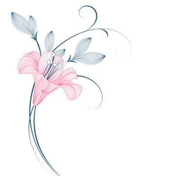 Abstract  hand drawn floral pattern with lily flowers. Vector illustration. Element for design.