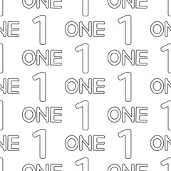 Seamless pattern with numeral and word One. Coloring page.