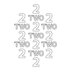 Numeral and word Two. Coloring page.