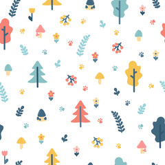 Fototapeta premium Hand drawn seamless pattern with trees. Wrapping paper. Background for your design. Stylish doodle forest