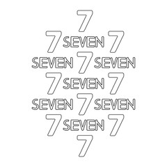 Numeral and word seven. Coloring page.