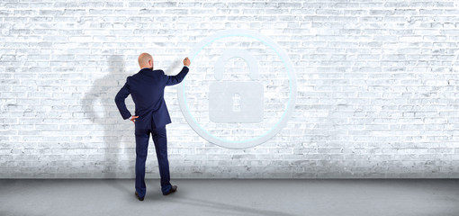 Man holding a Shield web security concept 3d rendering