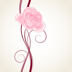 Stylish cute hand-drawn background with
 rose flower. Element for postcards, invitations, design and creativity.