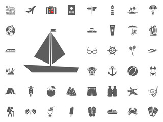 Sailing boat icon. Summer holidays and Traveling vector icons set.
