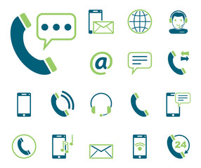 Telekommunikation - Iconset (in Blau/ Grün)
