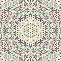 Seamless floral pattern kaleidoscopic mosaic flowers print