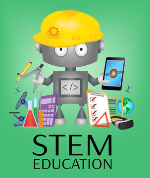 STEM Education banner- Engineer robot vector