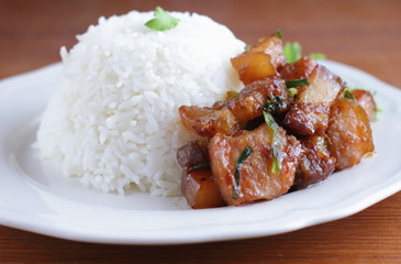 sweet pork with rice food in thaifood