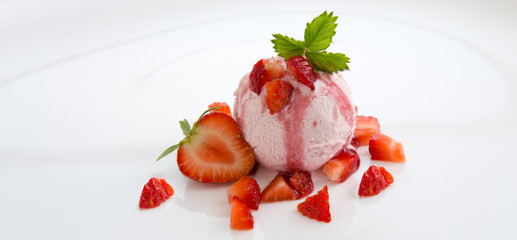 Ice cream with Strawberry on white background.