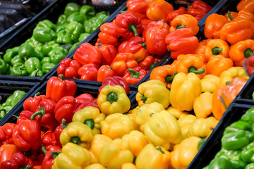 Colorful peppers are in the box