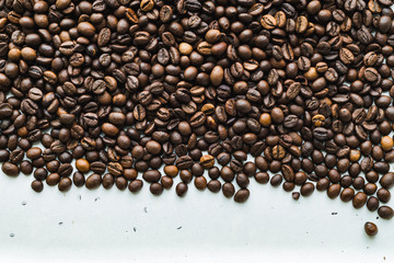 Top view of the surface with coffee beans