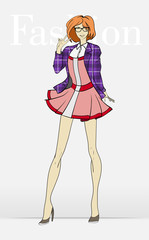 Fashion illustration. Stylish model. Fashion girl. Sketch. Girl in the dress