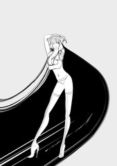 Fashion girl. Beautiful young woman with long hair. Vector illustration.