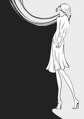 Stylish fashion model. Pretty young girl. Fashion girl Sketch