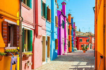 Colorful houses in Burano, Venice, Italy - obrazy, fototapety, plakaty