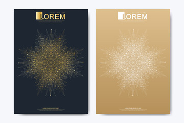 Modern vector template for brochure Leaflet flyer cover banner magazine or annual report. A4 size. Business, science, medicine, technology design book layout. Abstract presentation with golden mandala
