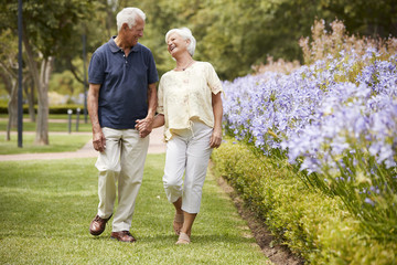 Naklejka na ściany i meble Senior Couple Holding Hands On Romantic Walk In Park Together