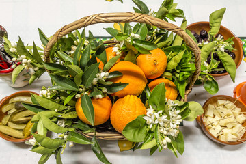 Basket of oranges.