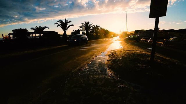 Urban road at sunset in Alghero