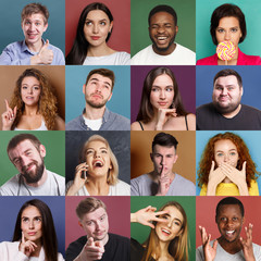 Diverse young people positive and negative emotions set
