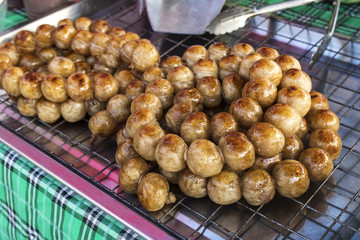 Traditional grilled pork sausiges on Thailand street market