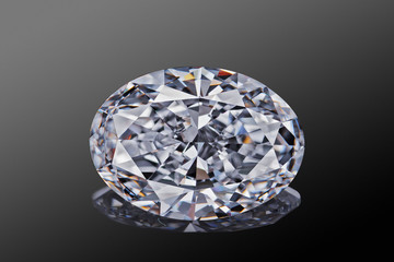 Luxury colorless transparent sparkling gemstone  shape oval cut diamond  isolated on black...
