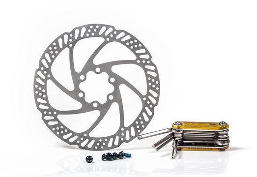 tool for repair of bicycle wheel  brake disk close-up