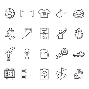 Soccer or football thin line icon set. Outline vector icons set.