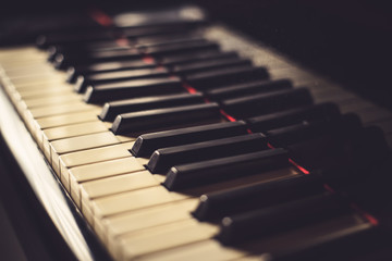 Piano keys close up, shallow depth of field
