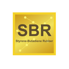 Vector symbol of styrene-butadiene rubber (SBR) polymer on the background from connected macromolecules