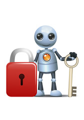 Obraz na płótnie Canvas little robot hold key for security pad lock