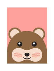 Cheerful Bear Portrait Isolated on Pink Background