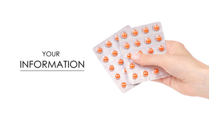 The pill in blister medicine in hand pattern on white background isolation