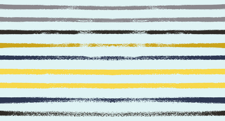 Summer Sailor Stripes Seamless Vector Pattern. Autumn Colors Textile Blue, Ocher, White, Yellow, Brown, Gray Print. Hipster Vintage Retro Stripes Design. Creative Horizontal Banner. Watercolor Prints