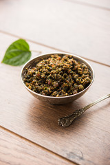 Mukhwas or Tambul is a fine mixture of Paan masala. It's popular mouth freshener from India consumed after meals. Also offered to Goddess Durga devi in puja