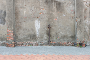 street wall background ,Industrial background, empty grunge urban street with warehouse brick wall