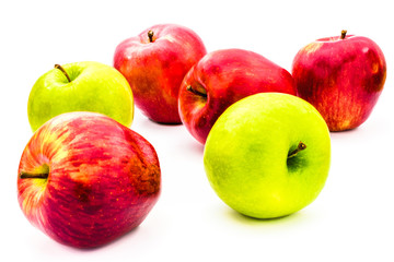 Colorful red and green apple fruits collection or set isolated on white. product or package design element