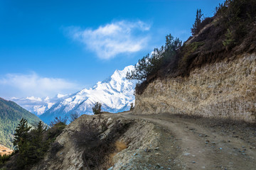 Mountain road, carved into the rock, Nepal.