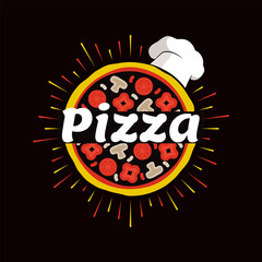 Pizza Restaurant Promotional Emblem with Chef Hat
