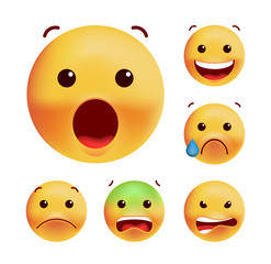 Set of Cute Emoticons on White Background . Isolated Vector Illustration 