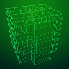 Abstract architecture building. Plan of modern house. Wireframe low poly mesh construction.