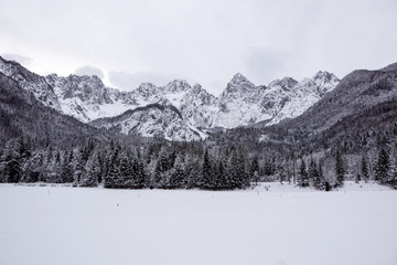 Fototapeta na wymiar view of snowy mountain peak in a winter days